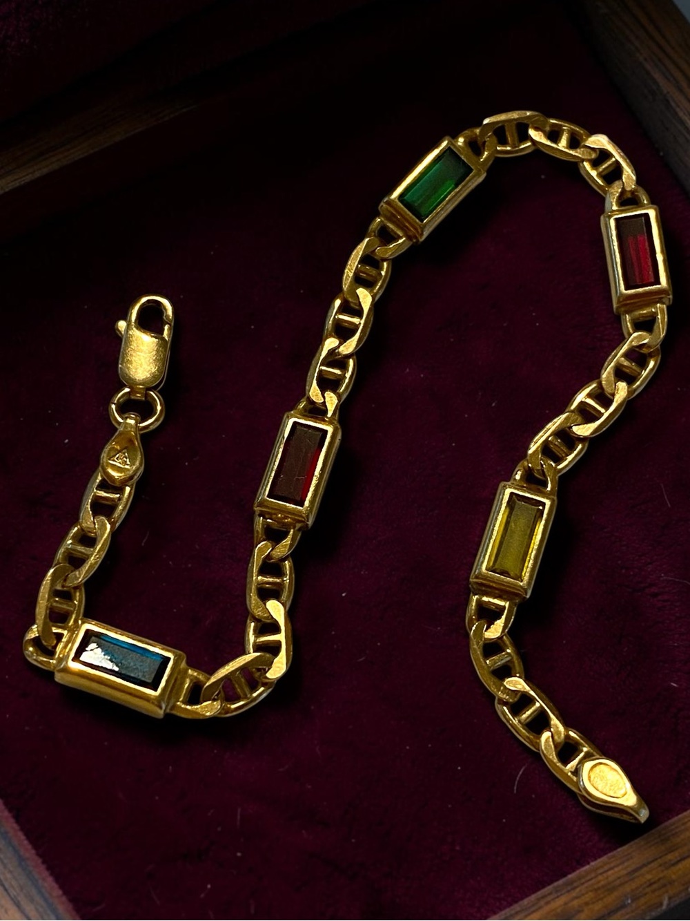Estate 14K Italian Yellow Gold Multi-Color Gemstone Mariner Link 7.25” Bracelet! - Picture 5 of 16